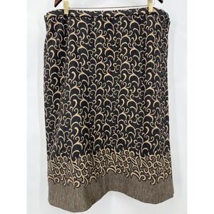 Vtg Bleyle XL Knit Midi Skirt Gray Tan Scroll Filigree Damask USA Grannycore